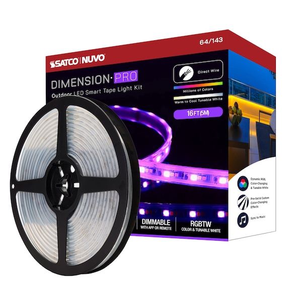 Nuvo Dimension Pro Tape Light Strip 16 ft. RGB + Tunable White - J-Box - IP65 - Starfish IOT - RF Remote 64/143 - main